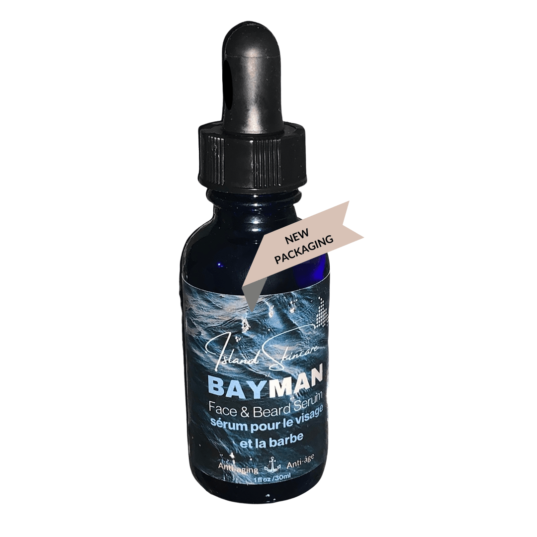 Anti-aging face and beard serum for men by island skincare of newfoundland canada. Made with boreal botanicals from the island based on research and development by Island Skincare in collaboration with Memorial University, NRC and RDC.